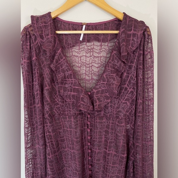 Free People Night Moves Lace Buttondown Top Blouse Romantic Size Small - Picture 3 of 10